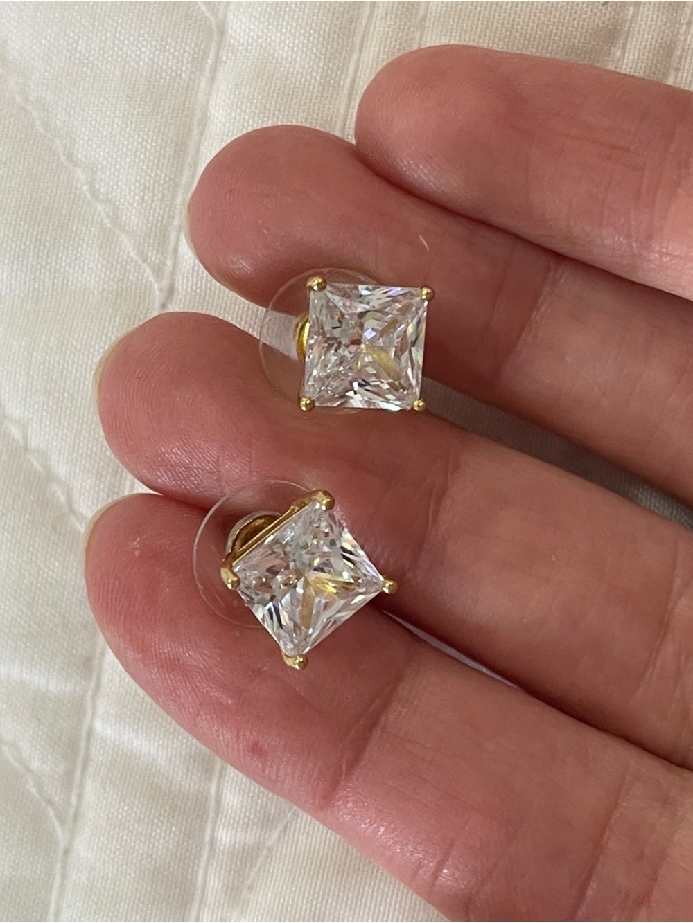 Classic Square CZ Stud 925 SU CH Earrings in Gold Tone 9/10 mm